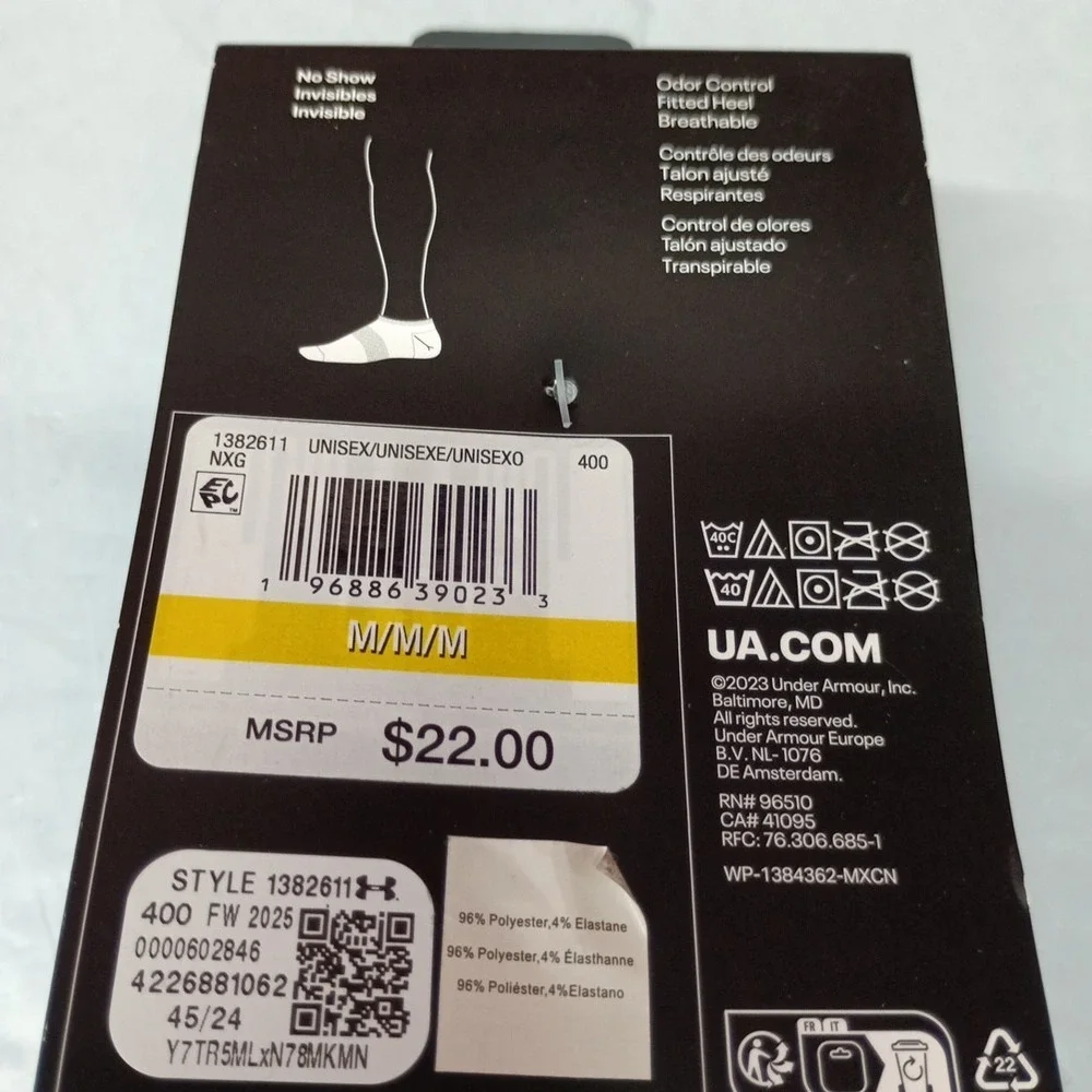 Under Armour Socks Men's Size M‎ 7-8.5 Essential No Show 6 Pairs Blue White Gray